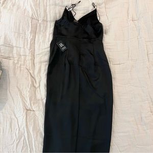 Express Black Midi Cocktail Satin Dress
